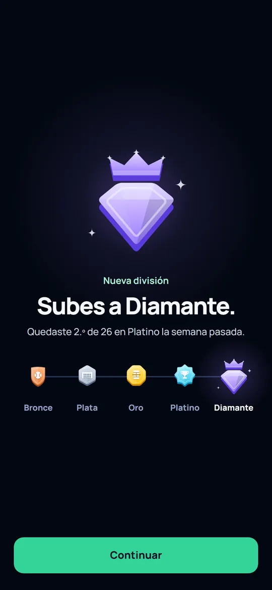 El ascenso en la app: «Subes a Diamante.», desde Platino.