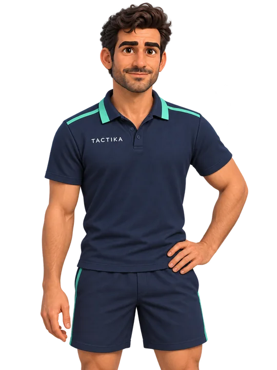 Mark, el entrenador de Tactika, con el polo del equipo.