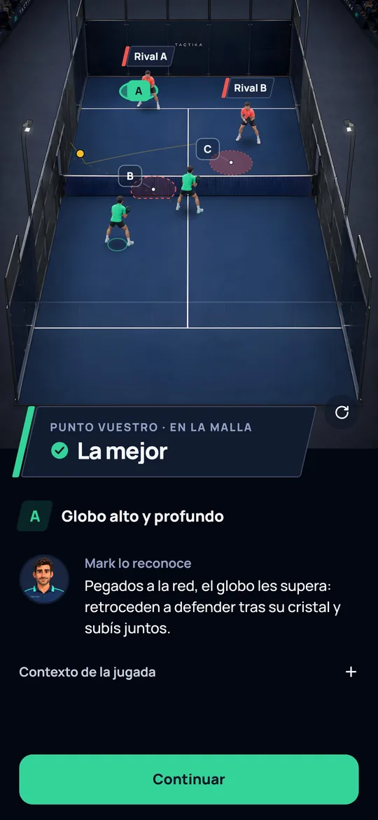 El punto acabado: «Punto vuestro, en la malla», la mejor decisión, y la explicación de Mark debajo.